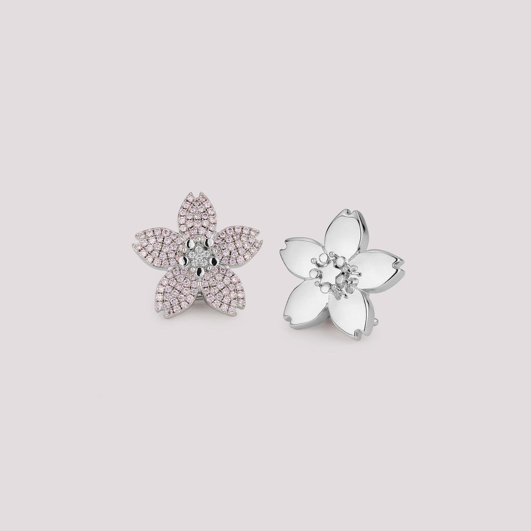 Pavé Cherry Blossom Flower Pontet Clip-On Bag Charm featuring pink and white pavé stones, as well as a sleek plain option. A versatile and elegant accessory designed to complement Hermès and luxury handbags.