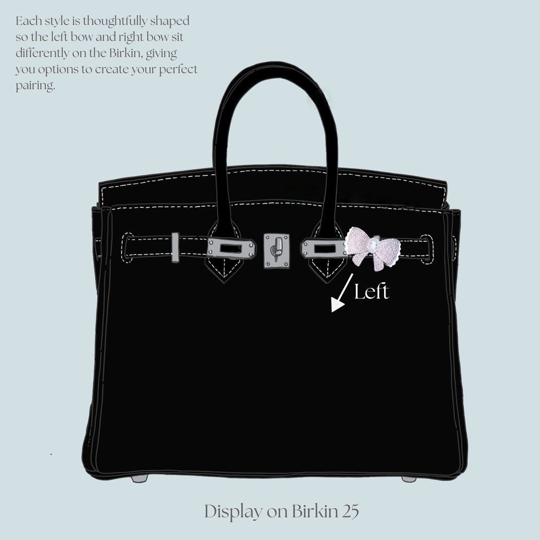 Pink Pavé Bow Birkin Pontet Clip-On Bag Charm Display on Birkin 25 Draft instruction