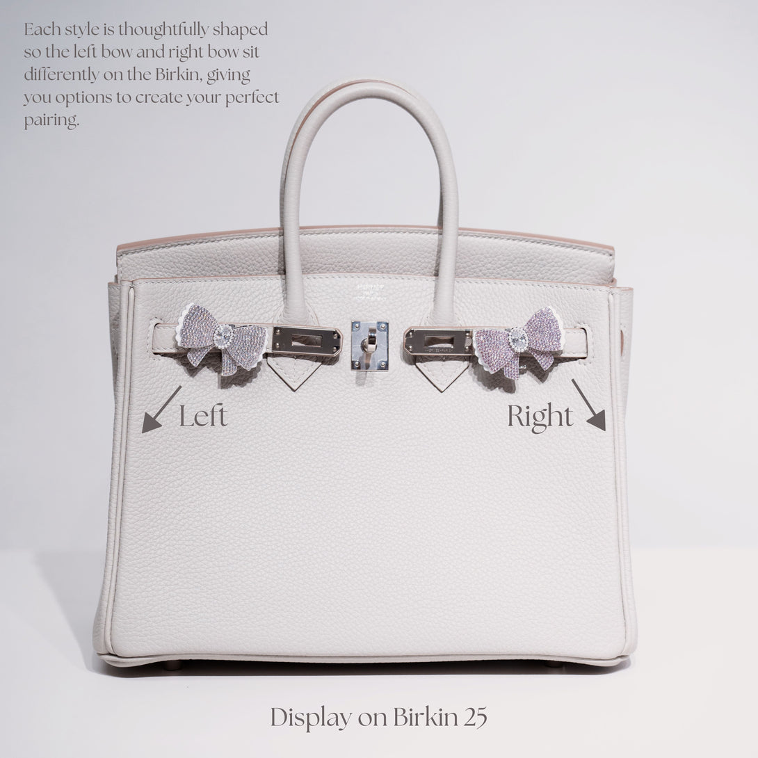 Pink Pavé Bow Birkin Pontet Clip-On Bag Charm Display on Birkin 25 Instruction 