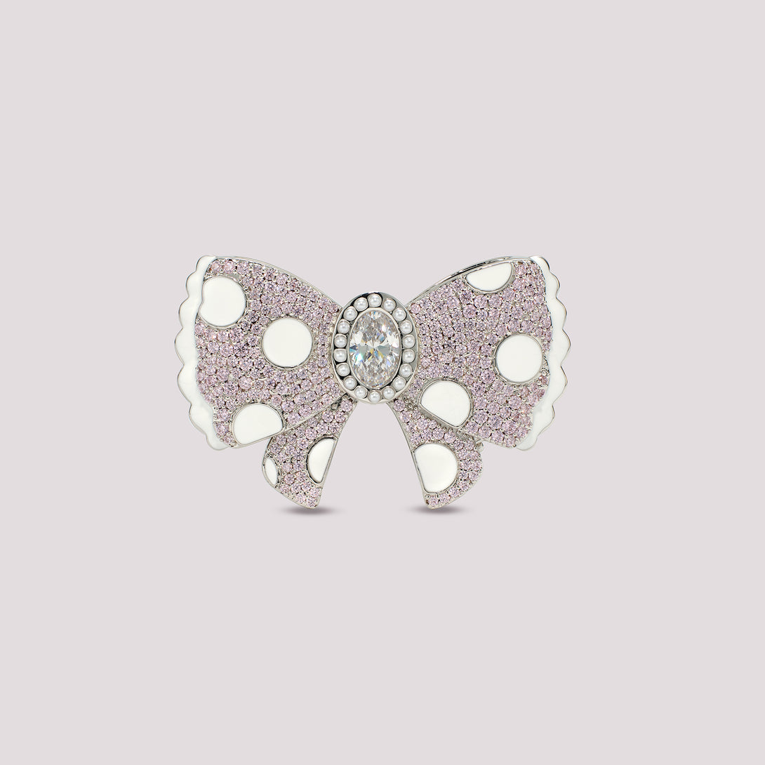 Pink Pavé Polka Dot Bow Birkin Pontet Clip On Bag Charm front