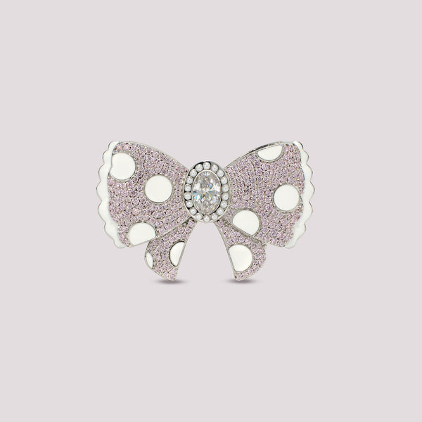 Pink Pavé Polka Dot Bow Birkin Pontet Clip On Bag Charm front