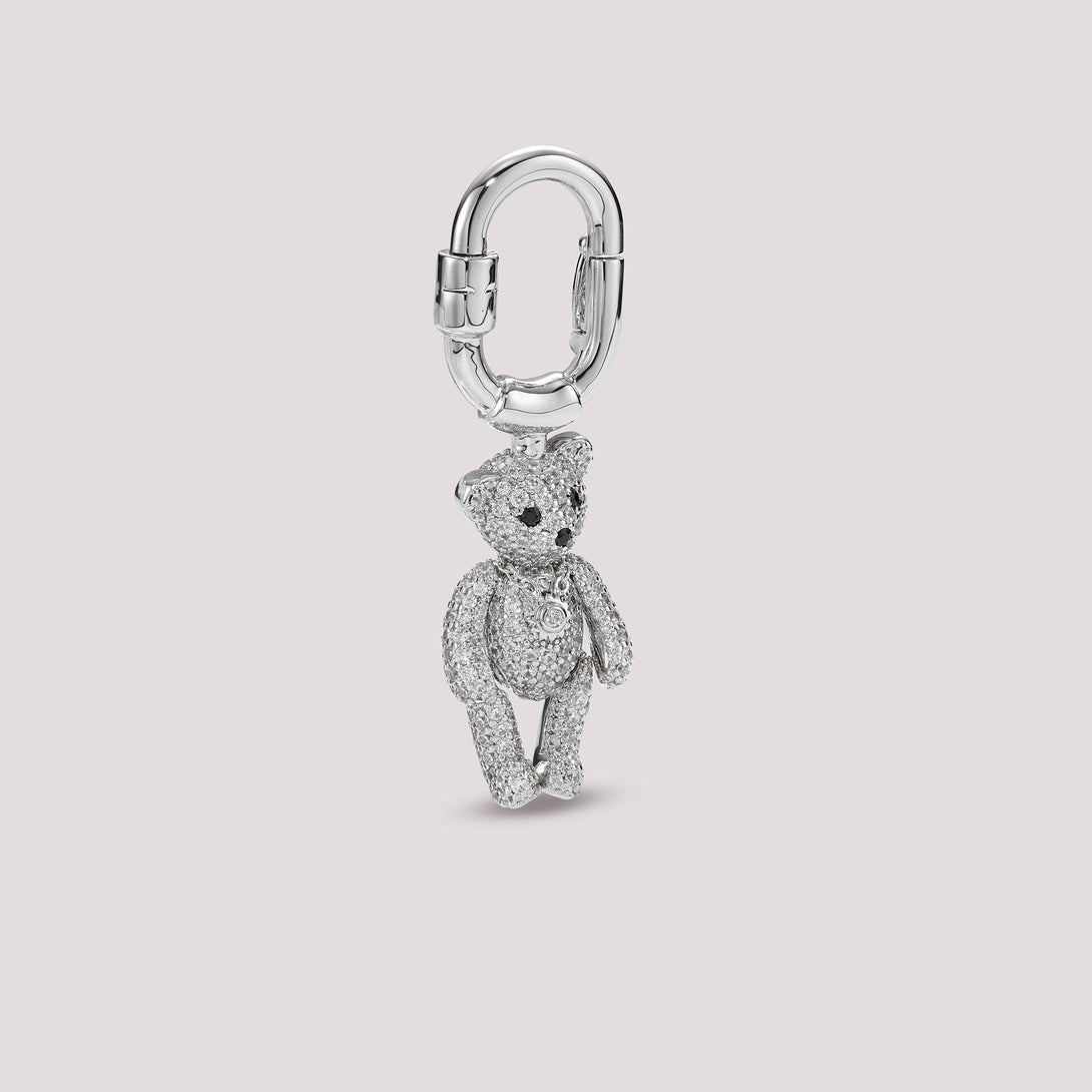 Silver charmante teddy bear charm on a light gray background