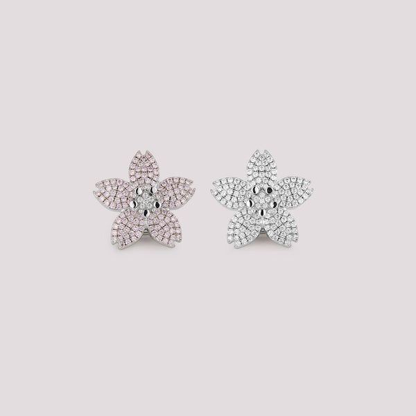Pavé Cherry Blossom Flower Pontet Clip-On Bag Charm featuring pink and white pavé stones, as well as a sleek plain option. A versatile and elegant accessory designed to complement Hermès and luxury handbags.