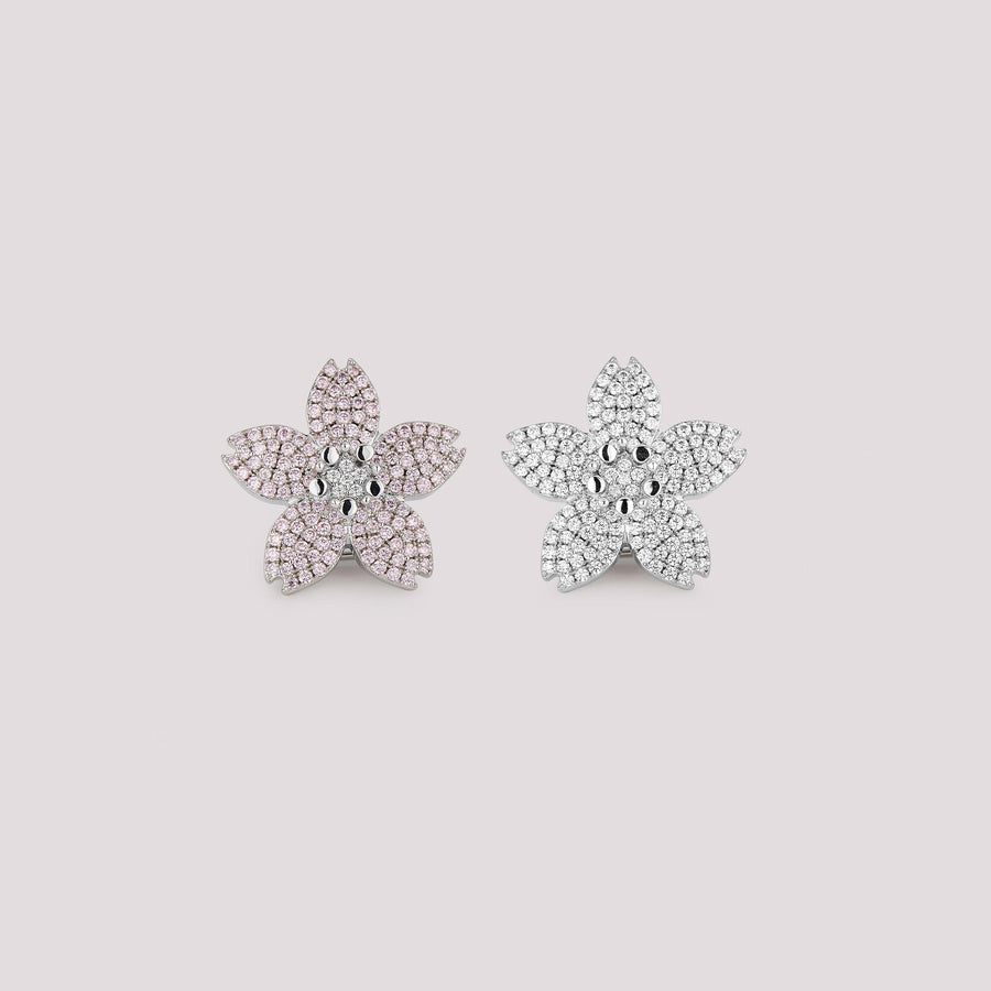 Pavé Cherry Blossom Flower Pontet Clip-On Bag Charm featuring pink and white pavé stones, as well as a sleek plain option. A versatile and elegant accessory designed to complement Hermès and luxury handbags.